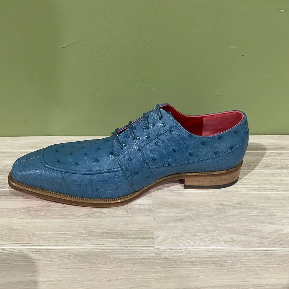 Fennix italy denim Blue Men's Dress Shoes oxford genuine ostrich